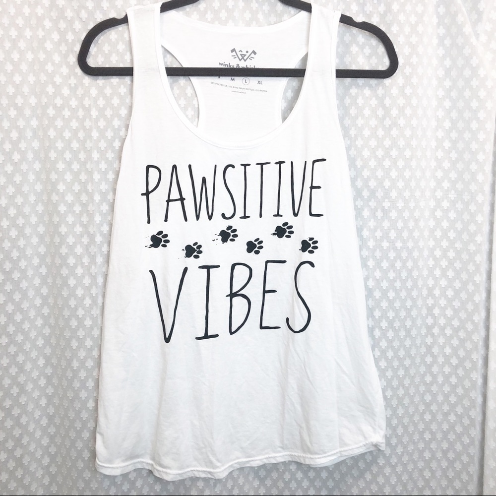 WINKS & WHISKERS•White pawsitive vibes tank LARGE
